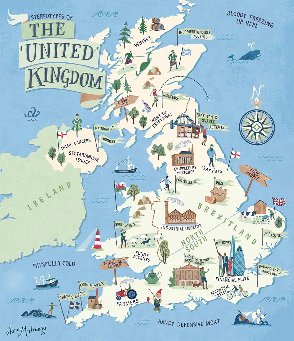 UK Stereotypes Map – Sara Mulvanny Illustration